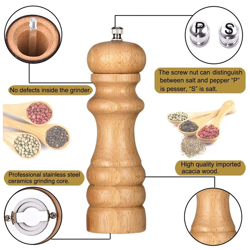 Мельница для соли и перца набор с натуральным дровяным цветом 2 пачки шейкеры