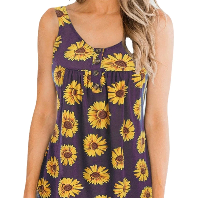

Sunflower Casual Tank Tops for Women Cotton Button Swallowtail Sleeveless Vest Woman Loose A-line Ruched Tank Top Blue Oversized