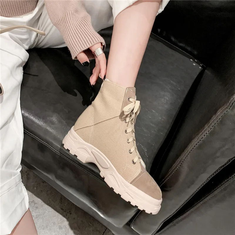 Женские парусиновые кроссовки YMECHIC черные бежевые повседневные спортивные на