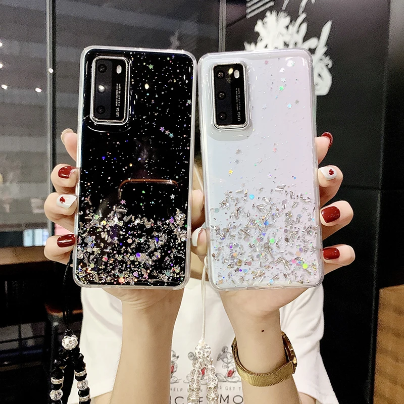 Блестящий чехол для Huawei Honor 30 Pro 30S V30 9A 9X 8X силиконовый мягкий со стразами и