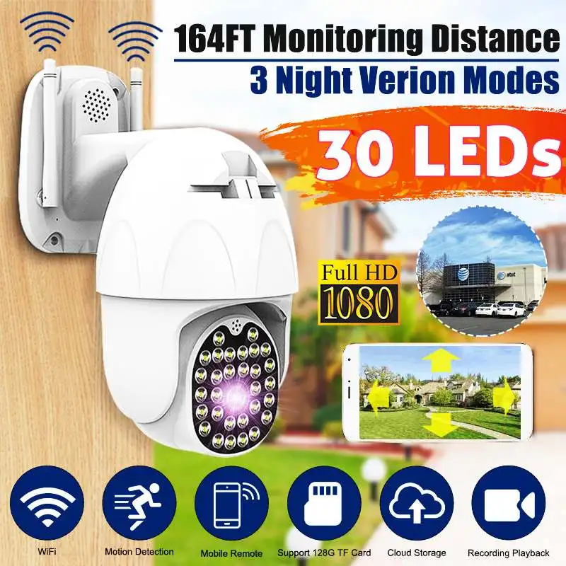 

30 LED PTZ IP Camera1080P WiFi IP66 Waterproof Support Two-Way Audio/Motion Detection Cloud Storage TF Card Surveillance Camera