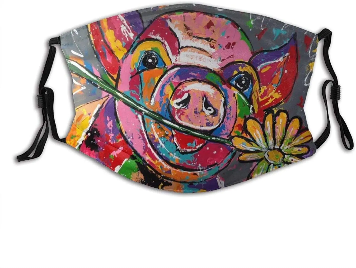 

Pretty Flower Held By A Naughty Pig Face Mask With Filter Pocket Washable Reusable Face Bandanas Balaclava With 2 Pcs Filters