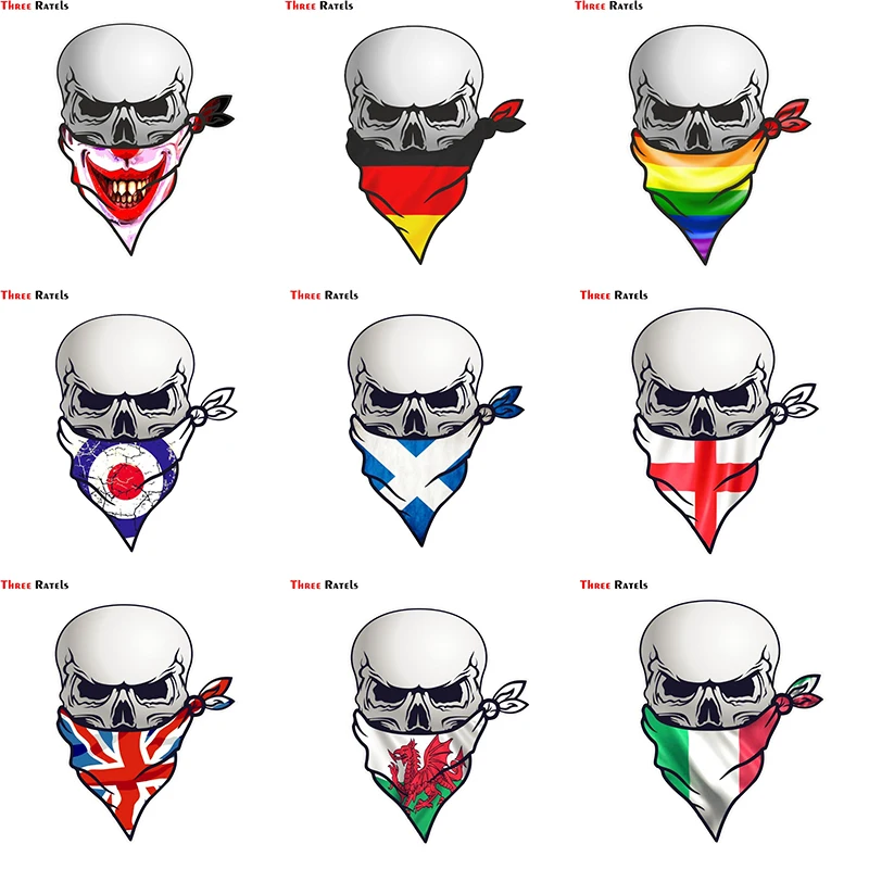3D Готический Байкерский череп три Ratels FC92 пиратский с лицом Бандана и крест Жоржа