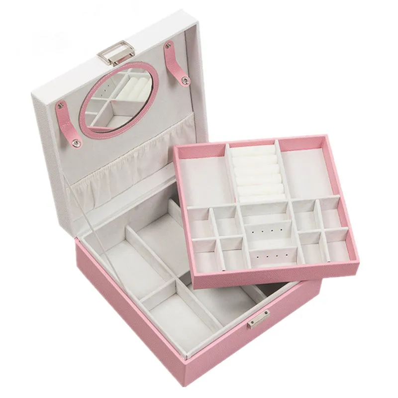 2019 новая шкатулка для украшений двухслойная коробка хранения с зеркалом 4 цвета