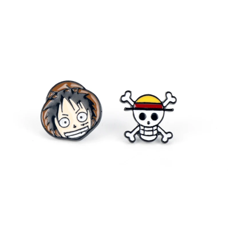 One Piece Anime One Piece Luffy Tom and Jerry Alice in Wonderland Stud Earrings The Nightmare Before Christmas Jack Sally Cute Earrings - Окраска металла: One Piece