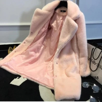 Pink Женское меховое пальто белого XS-2XL размера плюс, свободная длинная куртка из искусственного меха норки, новинка, Корейская черная красная розовая Толстая теплая одежда CX1094 - Цвет: Pink