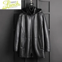 jacket winter men real sheep shearling leather jackets mens hooded parka motorcycle coat ropa hombre lxr222