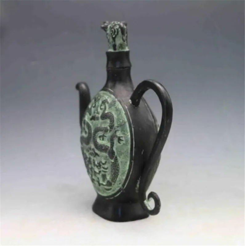 Медная статуя древняя китайская Бронзовая ручная резьба крышка слона чайник