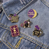 punk style witch enamel pin witchcraft brooch tarot cards moon phase witches hat metal badges bag clothes pins up holloween jewe