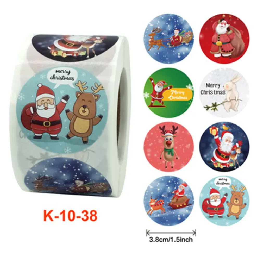 

Roll Christmas Gift Sticker Lable With Santa Cartoon Character Envelope Seal Copper Decoration Sticker