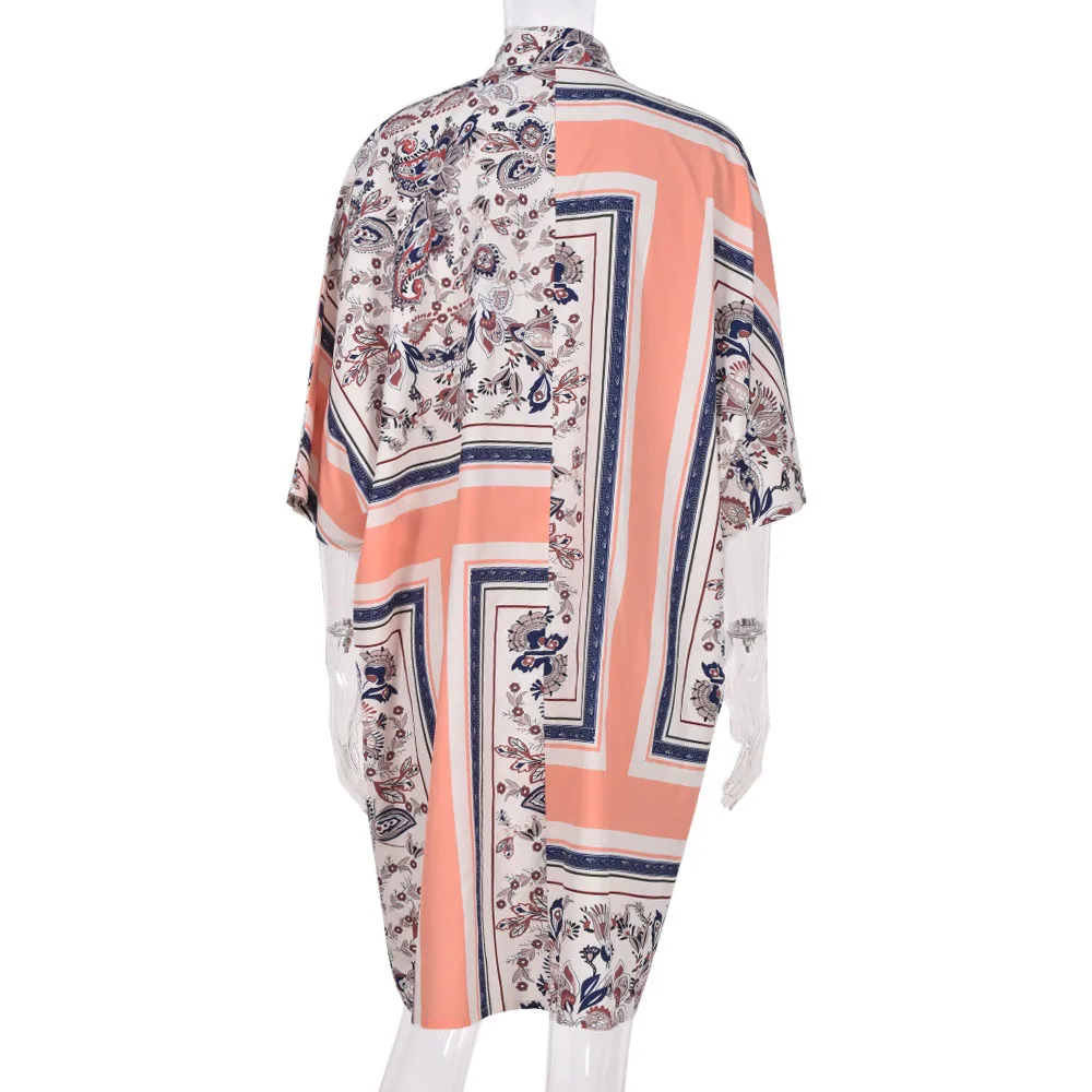 

Fashion Ladies Boho Print Shirt Dress Women Casual Midi Holiday Home Wear Summer Dress Female High Waist Beach Dresses