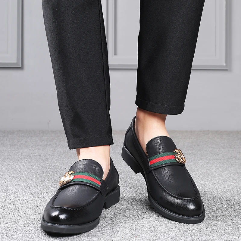 

2021 Spring Men Youth Adult Casual Shoes Slip On Shoes Black Leather Gentleman Fashion Stress Shoes Men Business Driving Shoes