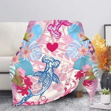 Polynesian Home Textile Soft Flannel Blankets Polynesian Tribal Hibiscus Print Winter Sofa Quilt Keep Warm Bedspreads for Couple (2)