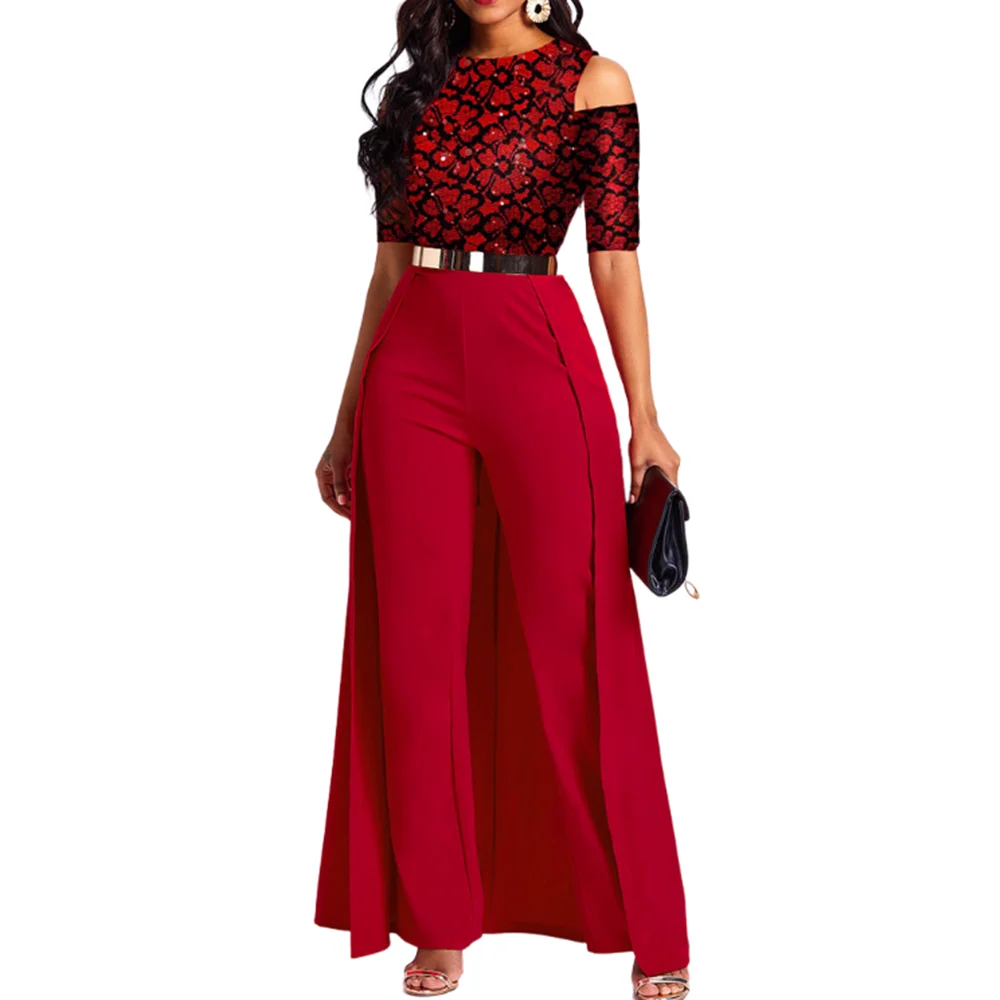 Комбинезон женский кружевной с широкими штанинами на лето и осень 2020 |