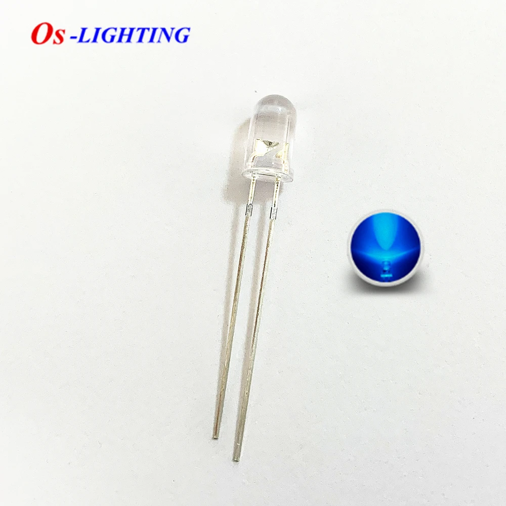 

1000PCS F5 5MM BLUE LED Light Emitting Diode Transparent WATER CLEAR Lamp SHORT PIN 20mA 3V Indicator