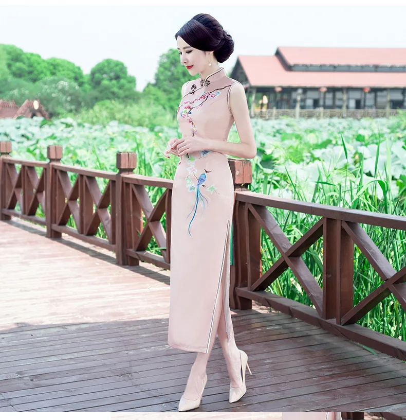 

Plus Size 3XL Sexy Sleeveless Print Floral Women Cheongsam Large Size Chinese Style Long Qipao Wedding Party Straight Gown