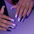 Накладные ногти 24 шт.корт. Длинные гвозди с белым черным дизайном Taichi балерины накладные ногти нажимные ногти Типсы для маникюра