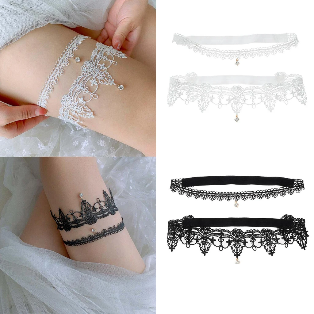 

2Pcs/Set Women Black Sexy Lace Leg Ring Thigh Circle Wedding Bridal Lace Garter Underwear Accessories for Bride Stretch Prom