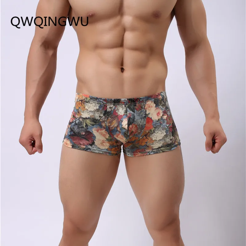 

Underwear Men Boxer Shorts Trunks Nylon Flower Printing Cueca Boxer Shorts Printed Men Shorts Home Underpants Boxers Nightwear
