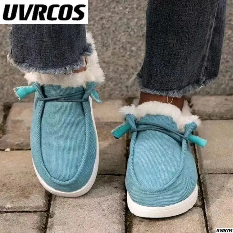 2022 Autumn and winter new velvet warm snow shoes women's large size wool warm flat comfortable outdoor cotton shoes