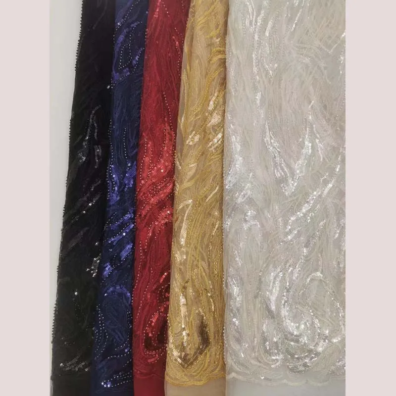 

2021 African Lace Fabric With Embroidery Red Elegant Beautiful Pattern Nigeria And France Latest Design Banquet Dress XY-5555