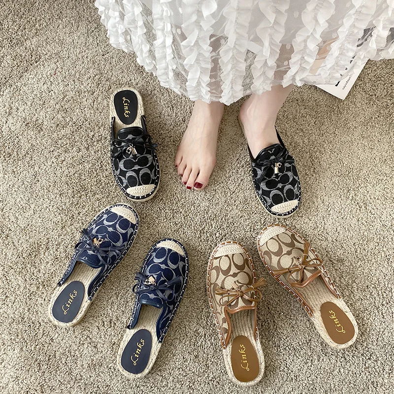 

Designer Fisherman Shoes Women's Shoes 2021 Spring New Bow Slippers Comfortable Casual Baotou Half Slippers Women Mules Shoes
