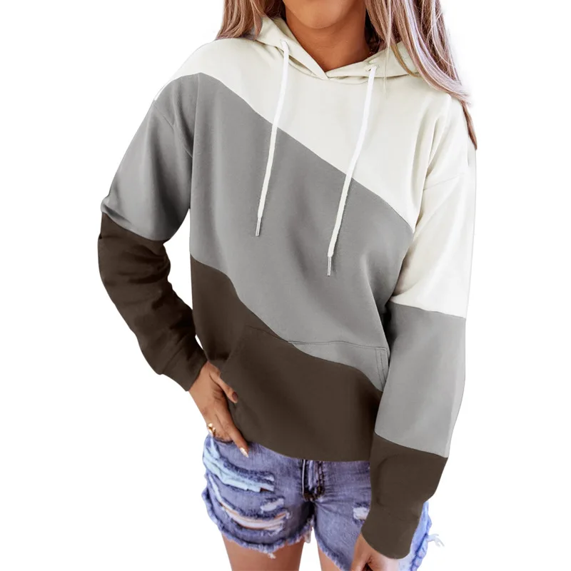 

Long-sleeved European and American autumn new hit color hooded street style pullover women