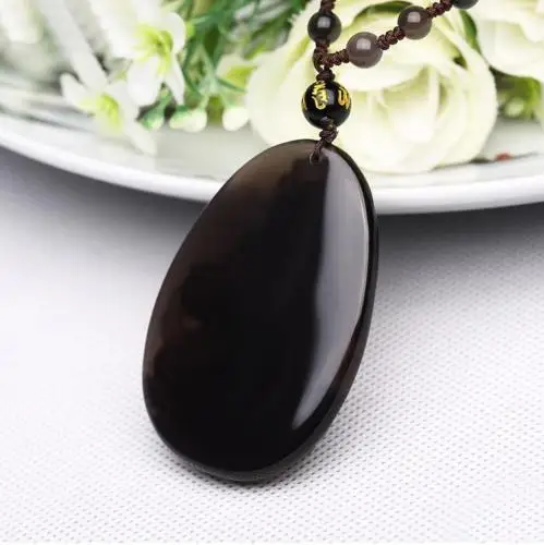 LETSFUN Fine Jewelry 100% Natural Ice Obsidian Hand Carved Guanyin Bodhisa Lucky Pendant Necklace Free Shipping | Украшения и