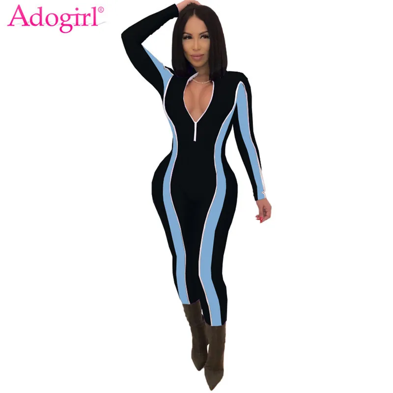 Adogirl цветной лоскутный Женский Повседневный комбинезон на молнии с v образным