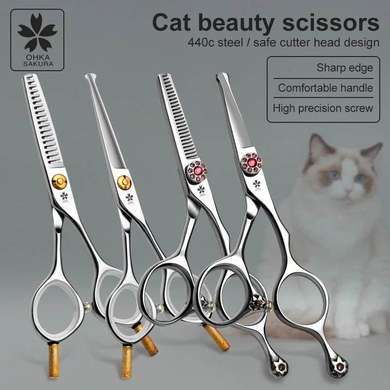 Pet Scissors Cat Shearing Artifact Hair Trimming Grooming Straight Tooth Scissors Shaving Scissors Special Scissors for Cats