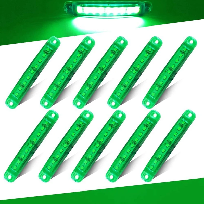 

10Pcs Durable Green 9-LED Truck Trailer Lorry Sealed Side Marker Clearance Light Low Led Trailer Light Rear Side Lamp