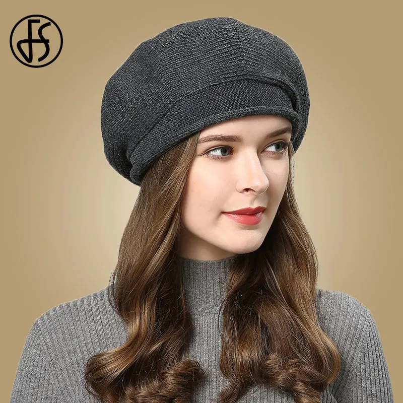 

FS Pink Beret Hat For Women Fashion Knitted Wool Winter Hats Female Berets Femme Autumn Black Warm Cap Touca Inverno Feminina