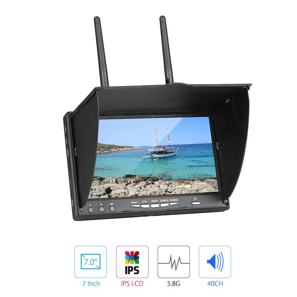 

7-дюймовый TFT ЖК-экран со встроенным аккумулятором, автоматический поиск сигнала FPV монитор LT5802S 5,8G 40CH, светодиодная подсветка мультикоптера