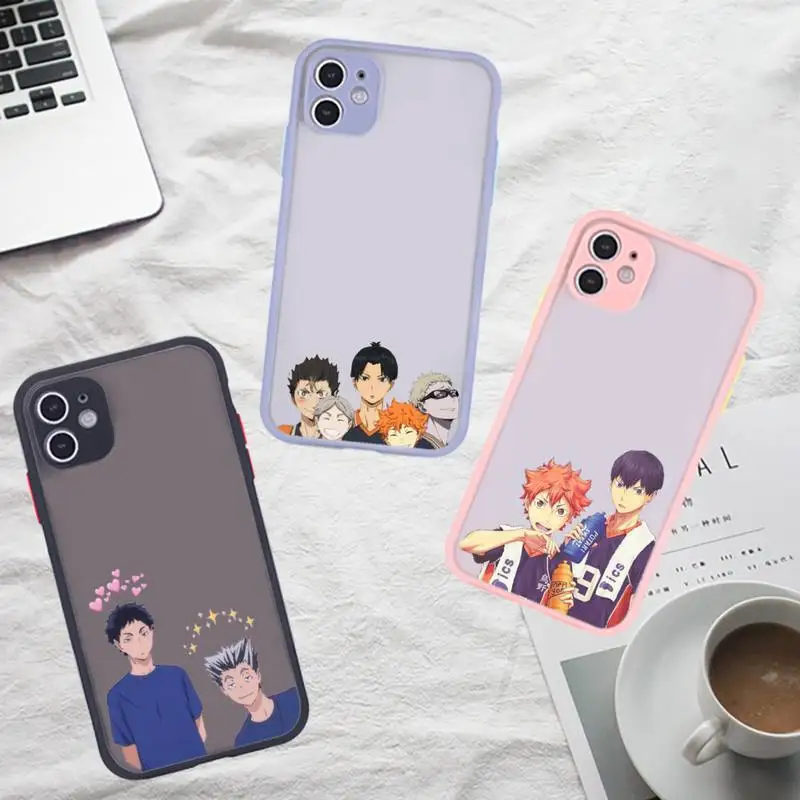 

Haikyuu Phone Case For iPhone 12 11 Mini Pro XR XS Max 7 8 Plus X Matte transparent Gray Back Cover