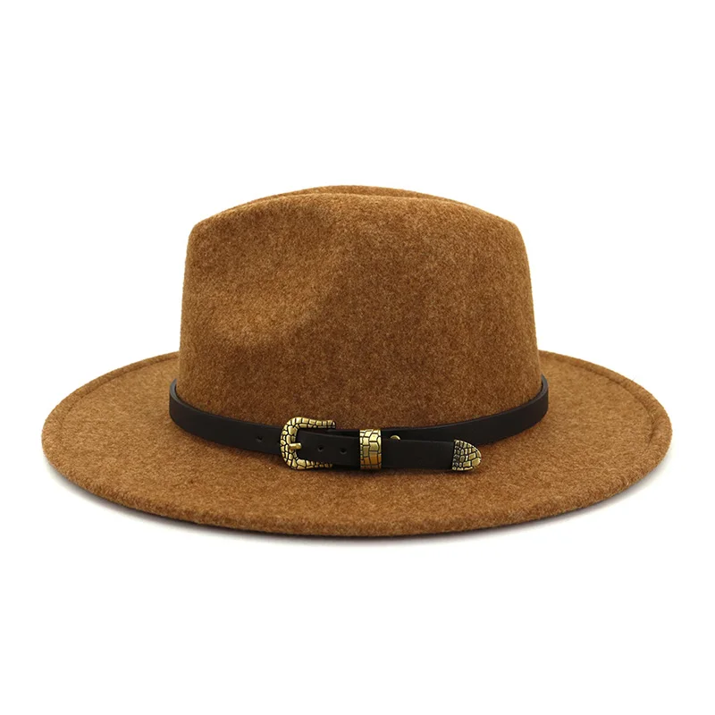 Женская шерстяная шляпа FS бежевая или коричневая с широкими полями поясом 2020 |