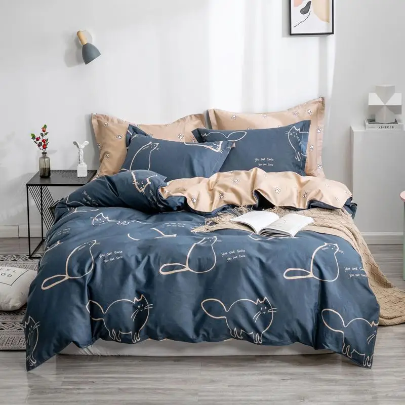 

40 3/4pcs comforter bedding set 100% cotton euro pastel double side cartoon and flower printed bed set