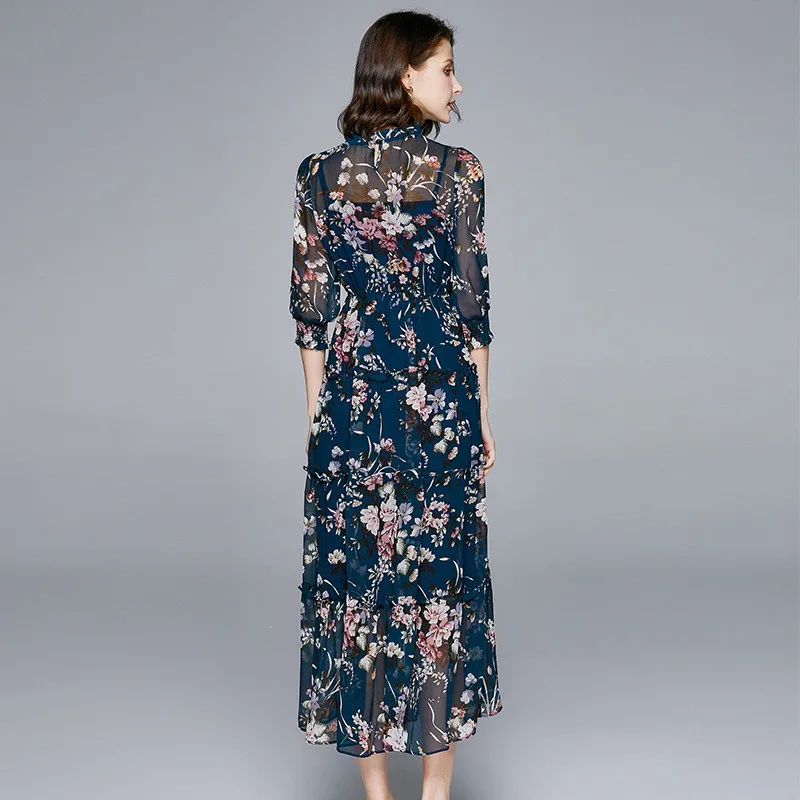 

Summer Dress Women Half Sleeve Fairy Tulle Floral Strap Inside Two Piece Maxi Elegant Fashion Big Hem Evening Party Lady Dresses