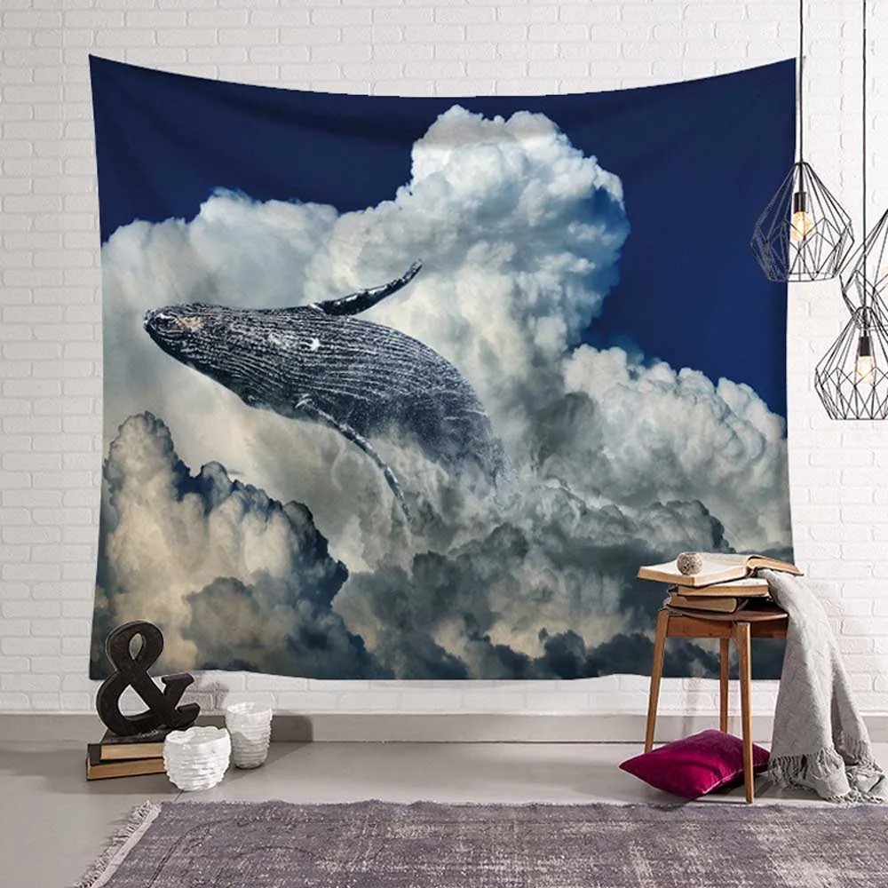 Синий кит дельфин настенный подвесной гобелен глубоководные волны Печатный