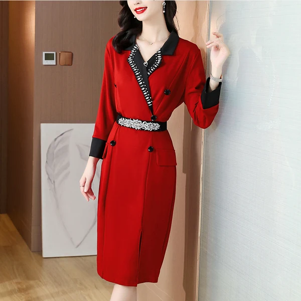 

2021 autumn winter temperament Women Sheath Pencil Dress Fashion Slim Sexy OL Work Bodycon Dresses Office Business Vestidos