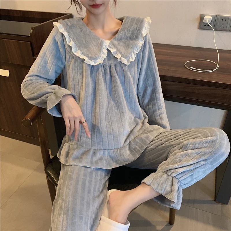 2022 New Pajamas Velvet Pajamas Women's Autumn And Winter Korean Style Sweet Pajamas