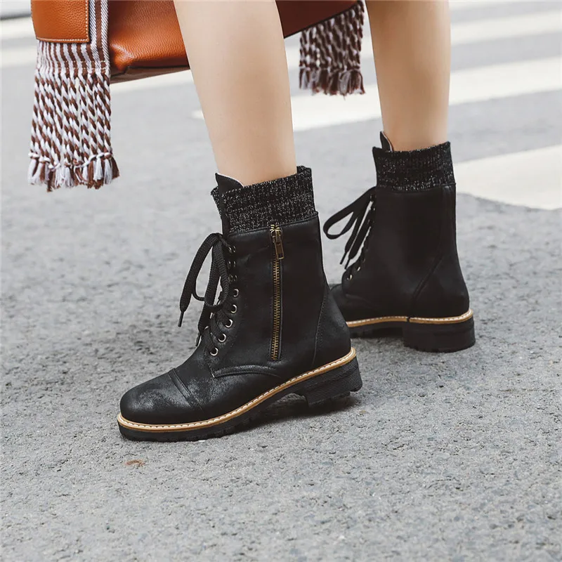 

ASUMER 2020 new arrival winter boots woman lace up zipper round toe low heels casual shoes ladies comfortable ankle boots women