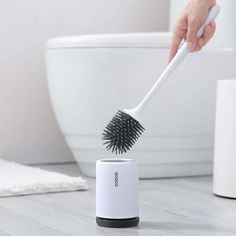 

TPR Toilet Brush and Holder Set Wall Hanging Silicone Rubber Head Toilet Brush Quick Draining Home Floor Bathroom Cleaning Kits
