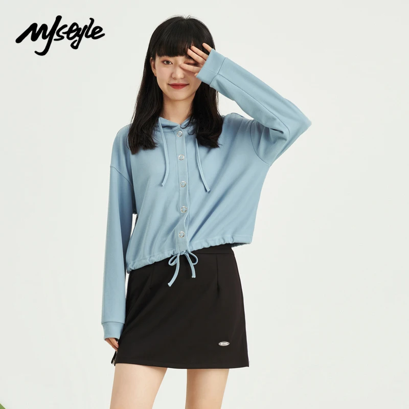 

MJstyle 2021 Fall Solid Color Casual Drawstring Hoodies Cardigan Coat Adjustable Hem Girl Female 721130032