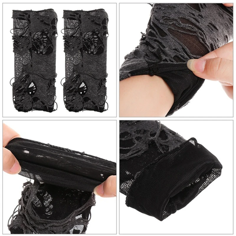 

Punk Black Broken Slit Gothic Unisex Glove Fingerless Cuff Sport Hole Mitten 2021 Cool Women Men Hollow Out Rock Gloves