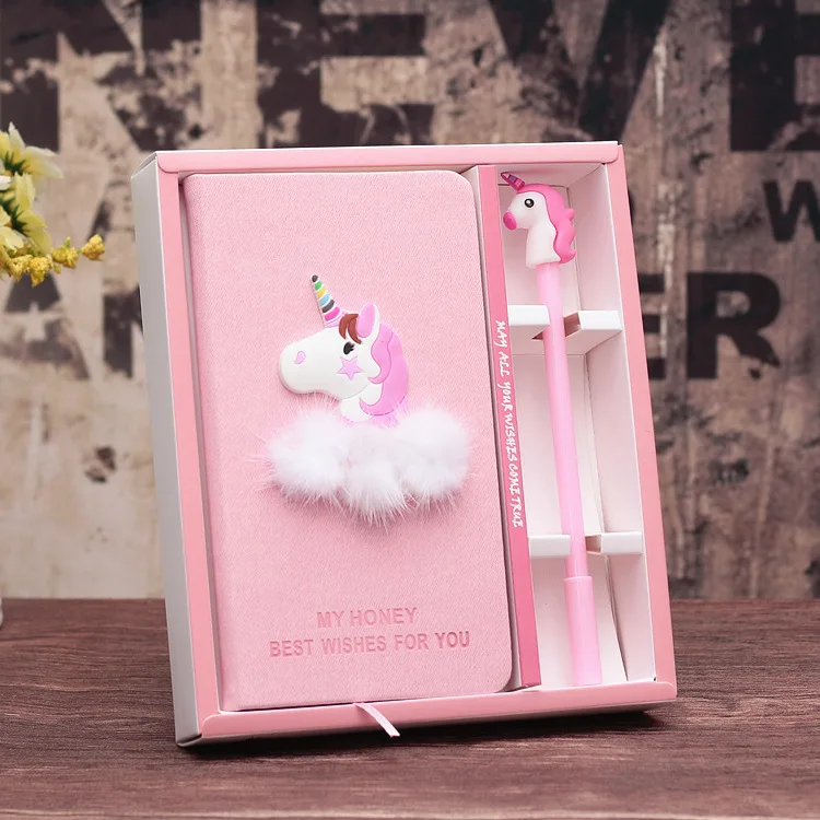 Cute Creative Beautiful Pink Unicorn Hardcover Planner Notebook Set Diary Book with Pen School Supplies Students Girls Gift | Канцтовары