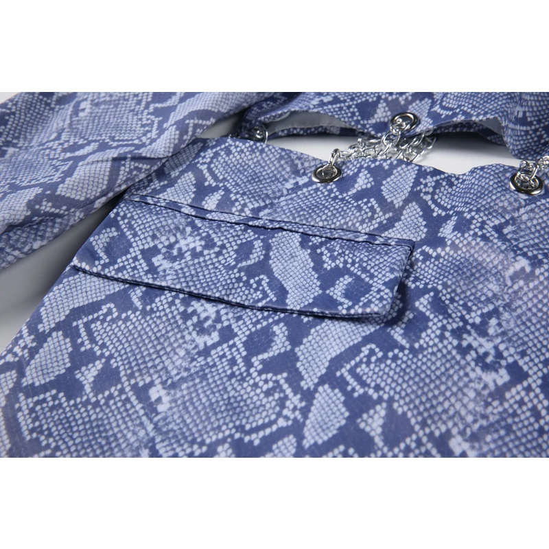 Женский блейзер со змеиным принтом свободный пиджак в уличном стиле с вырезами