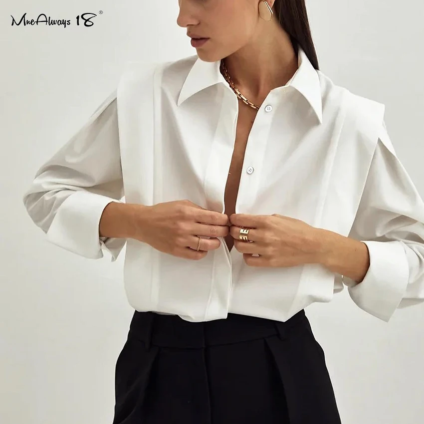 Элегантные офисные хлопковые рубашки Mnealways18 с отложным воротником женские