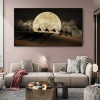 landscape canvas painting desert wall art posters and prints camel in the desert canvas art moon night scene picture wall decor