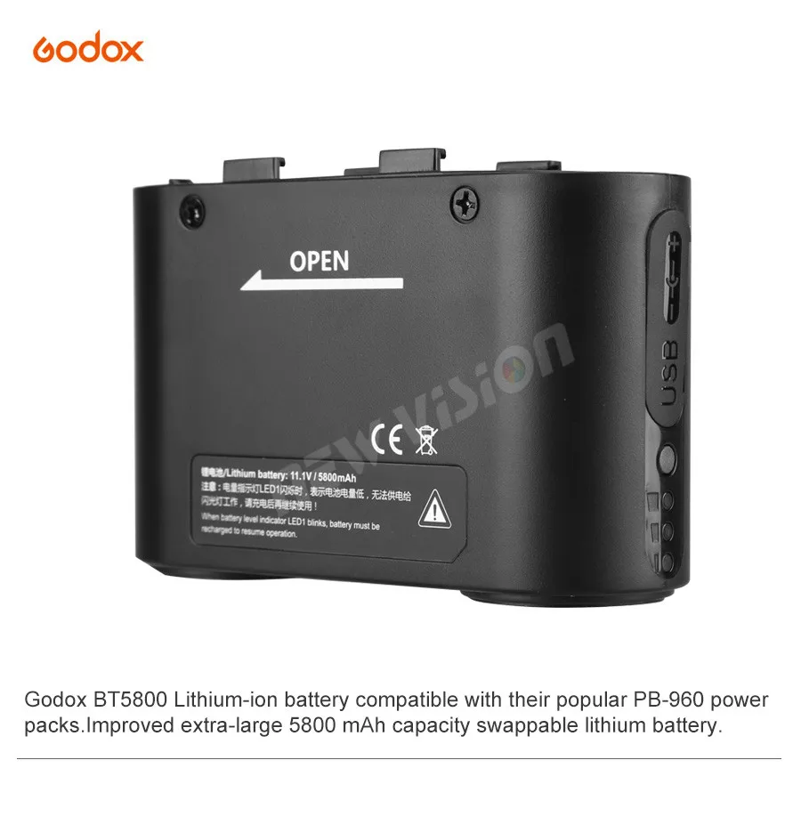 Godox BT5800 батарея 5800 мач Внешняя вспышка резервного питания быстрая зарядка на выходе светодиодный аккумулятор и usb-порт для источника питания PB960