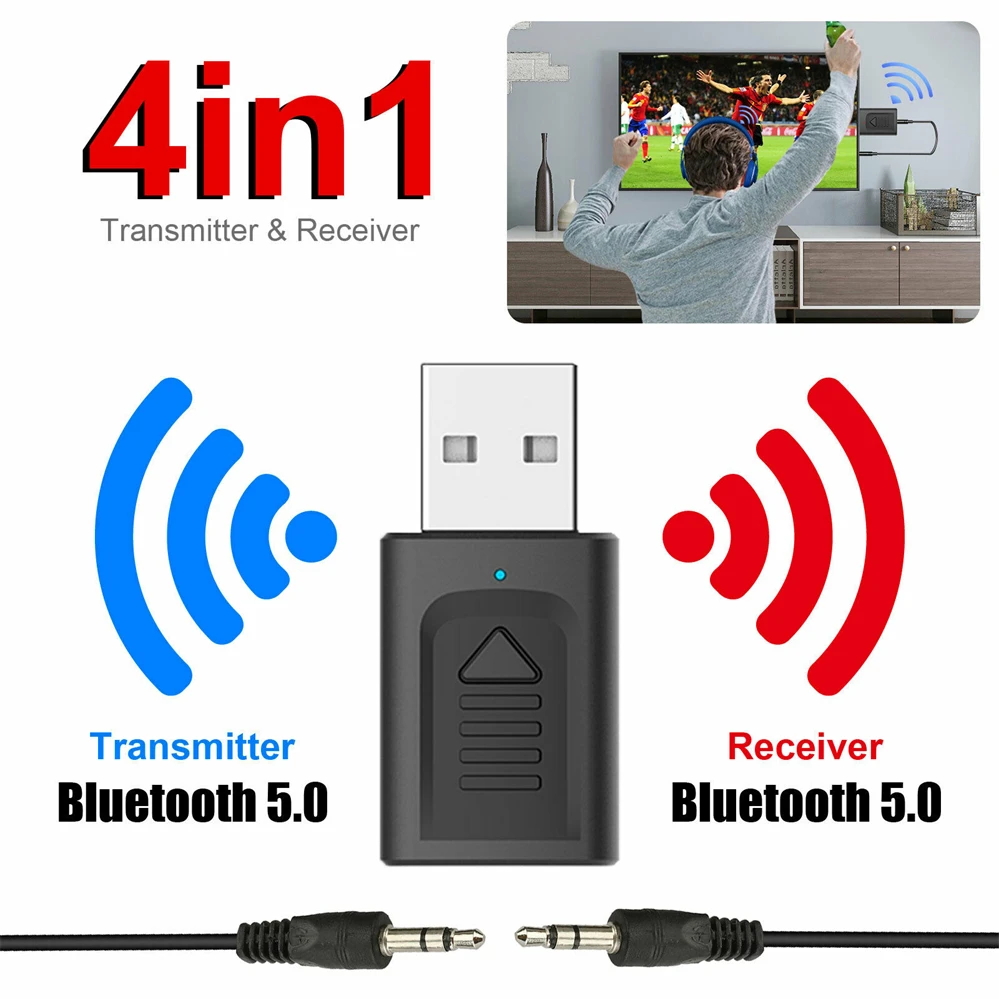 WeeVnn USB Bluetooth 5.0 Transmitter Receiver 4 In 1 3 2 Adapter Dongle 3.5mm AUX for TV PC Headphones Home Stereo Car | Электроника